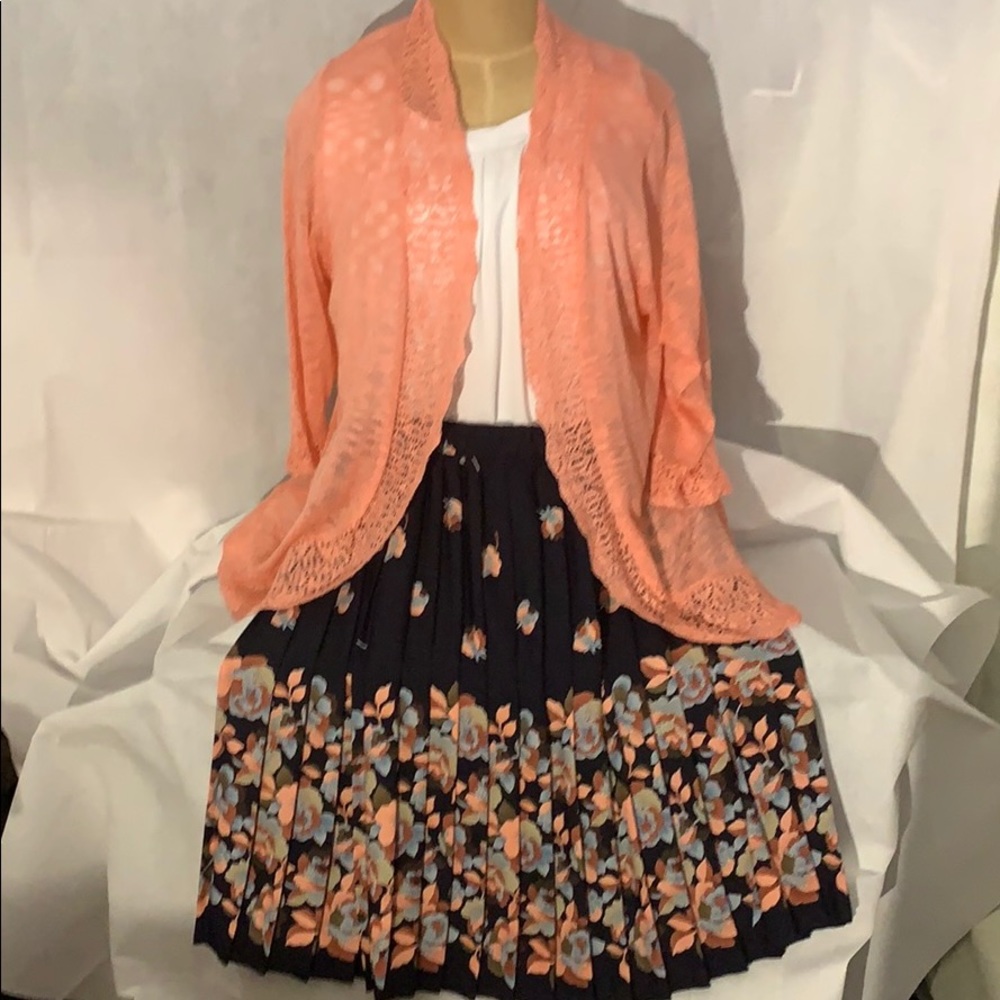 Pleaded Skirt Navy Blue and Peach Fall Set